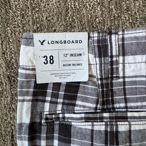 NWT American Eagle Black White Plaid Longboard 12” Shorts Men’s Size 38 - Picture 3 of 8